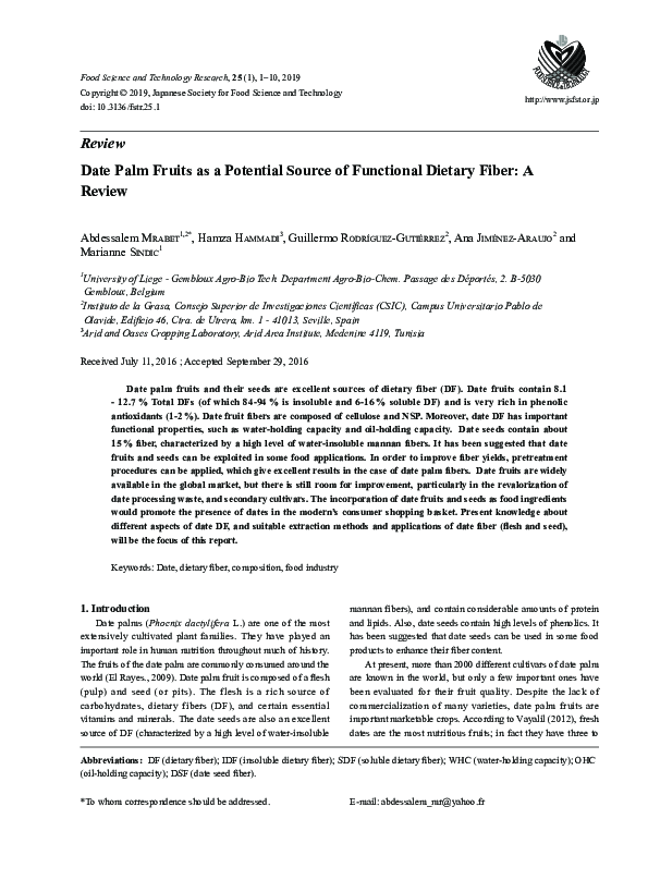 (PDF) Date Palm Fruits as a Potential Source of Functional Dietary ...