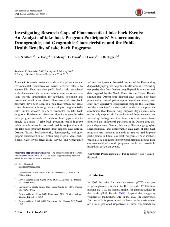 (PDF) Investigating Research Gaps of Pharmaceutical take back Events ...