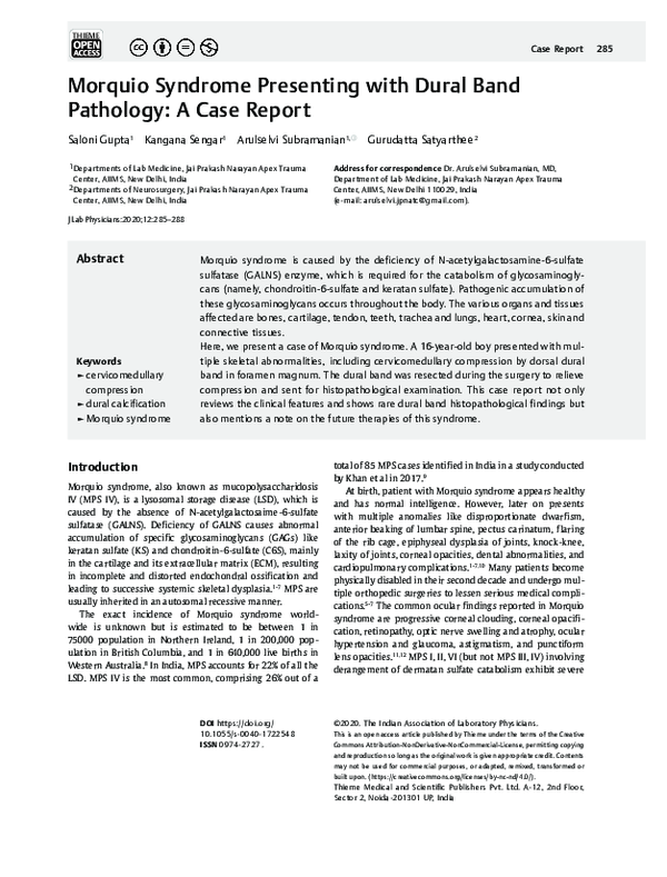 (PDF) Morquio Syndrome Presenting with Dural Band Pathology: A Case Report