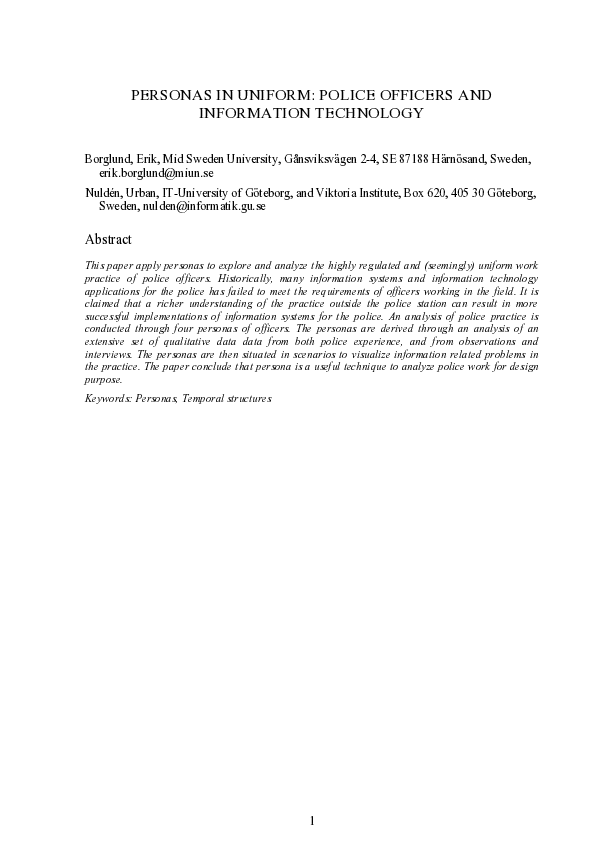 (PDF) Personas in uniform : Police officers and information technology