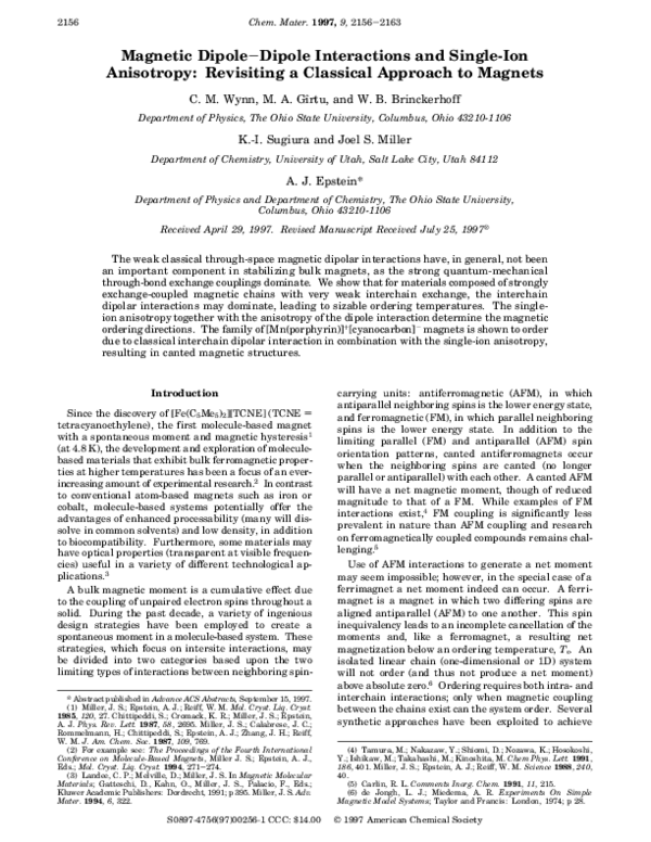 (PDF) Magnetic Dipole−Dipole Interactions and Single-Ion Anisotropy ...