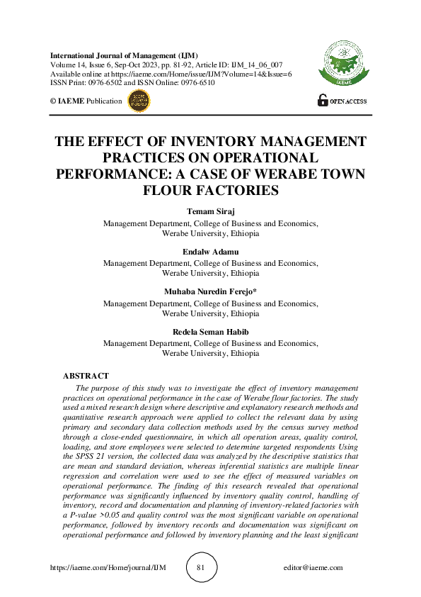 (PDF) THE EFFECT OF INVENTORY MANAGEMENT PRACTICES ON OPERATIONAL ...