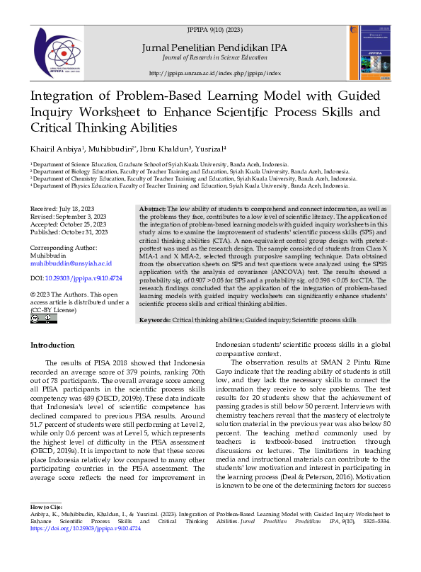 (PDF) Integration of Problem-Based Learning Model with Guided Inquiry ...