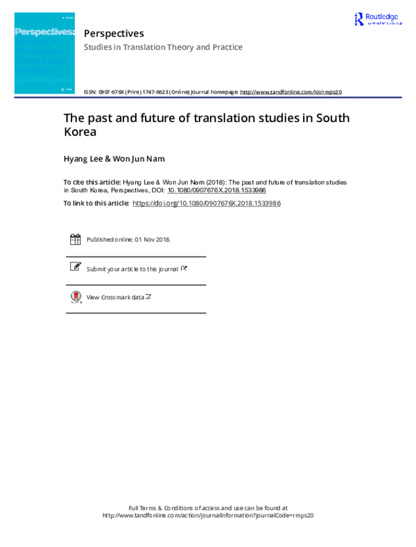 (PDF) The past and future of translation studies in South Korea