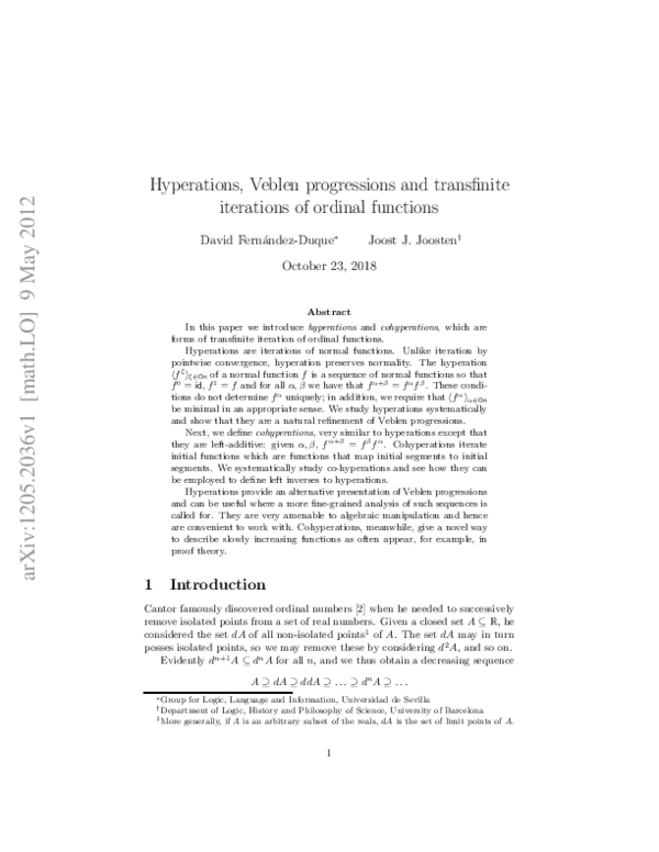 (PDF) Hyperations, Veblen progressions and transfinite iterations of ...