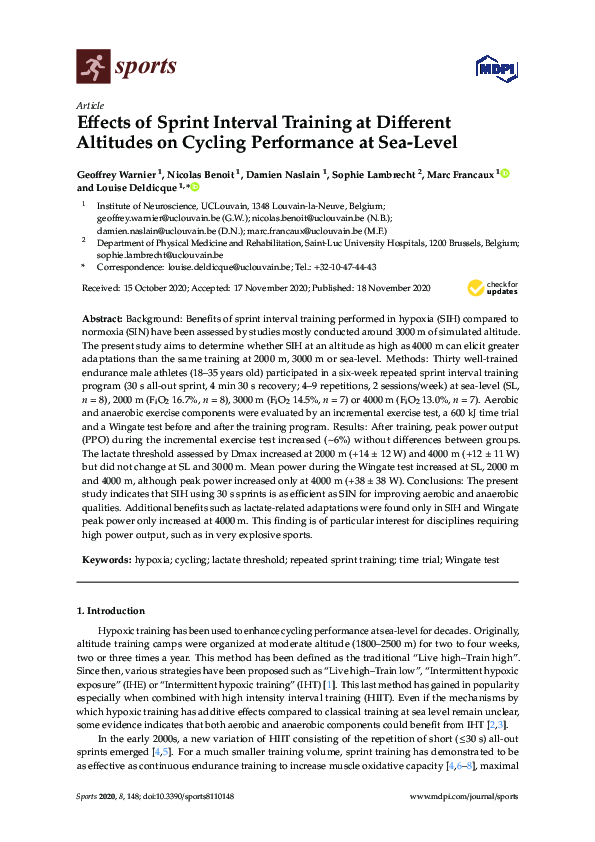 (PDF) Effects of Sprint Interval Training at Different Altitudes on ...