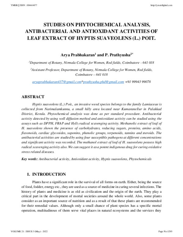 (PDF) Studies on Phytochemical Analysis, Antibacterial and Antioxidant ...