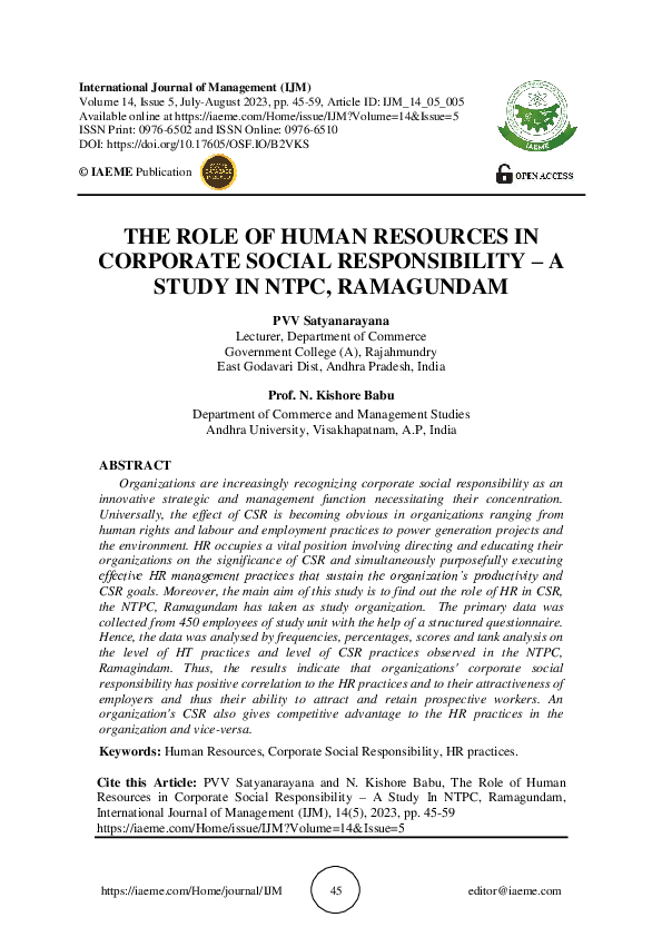 (PDF) THE ROLE OF HUMAN RESOURCES IN CORPORATE SOCIAL RESPONSIBILITY ...