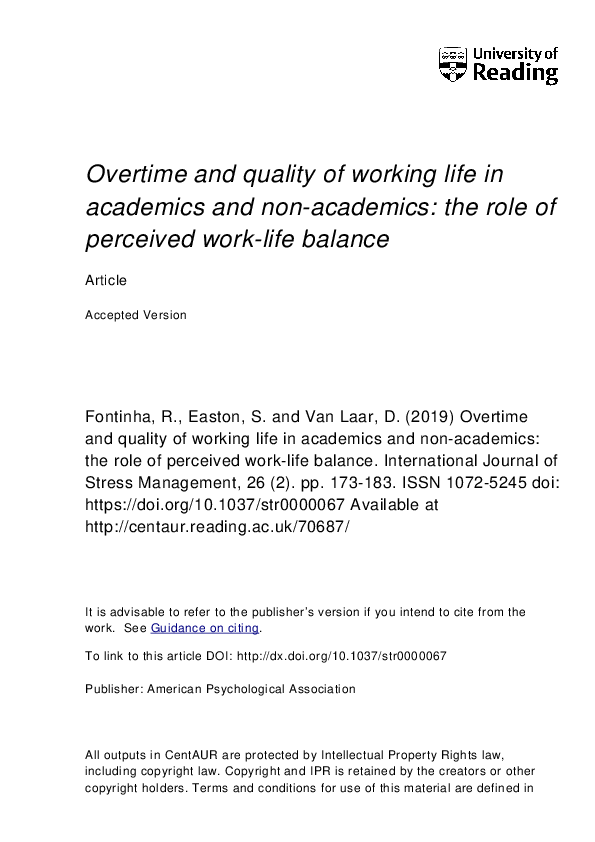 (PDF) Overtime and quality of working life in academics and ...