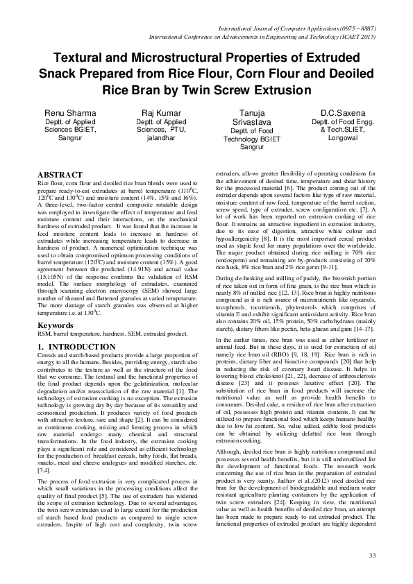 (PDF) Textural and Micro Structural Properties of Extruded Snack ...