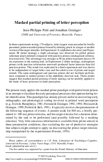 (PDF) Masked partial priming of letter perception