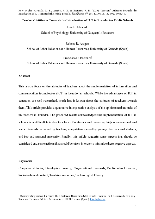 (PDF) Teachers’ Attitudes Towards the Introduction of ICT in Ecuadorian ...