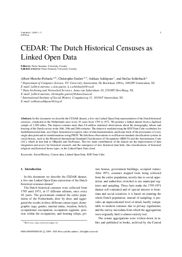 (PDF) CEDAR: The Dutch historical censuses as Linked Open Data