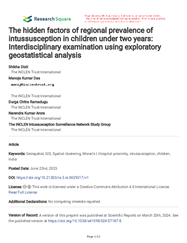 (PDF) The hidden factors of regional prevalence of intussusception in ...