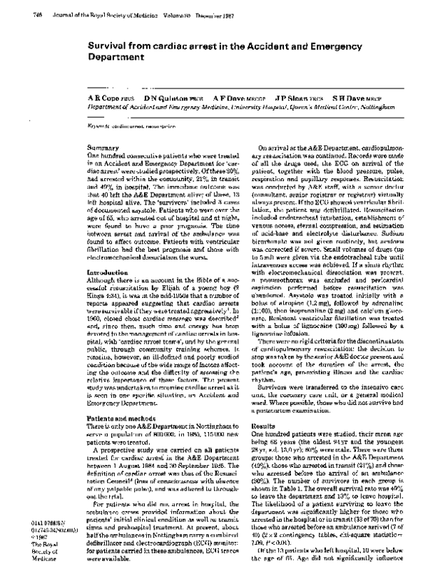 (PDF) Survival from cardiac arrest in an accident and emergency ...