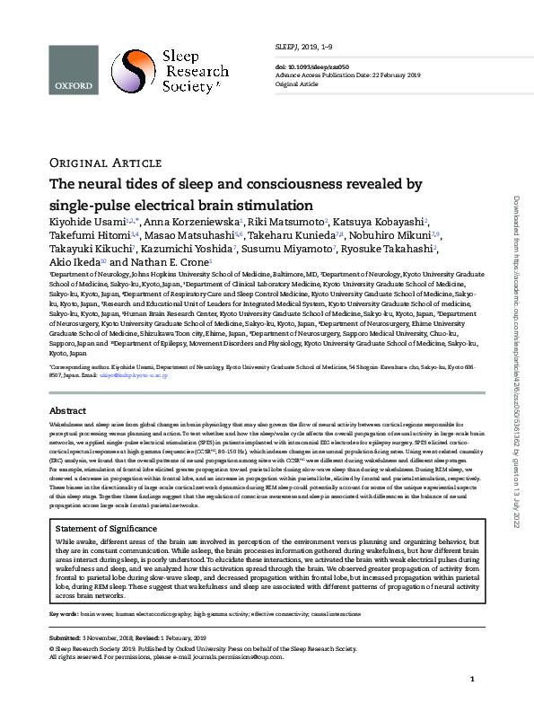 (PDF) The neural tides of sleep and consciousness revealed by single ...