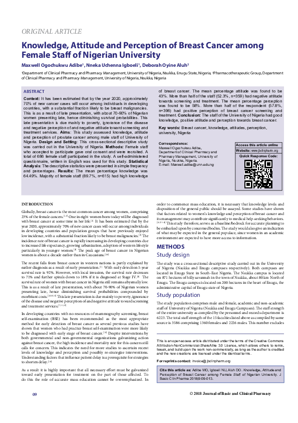 (PDF) Knowledge, Attitude and Perception of Breast Cancer among Female ...