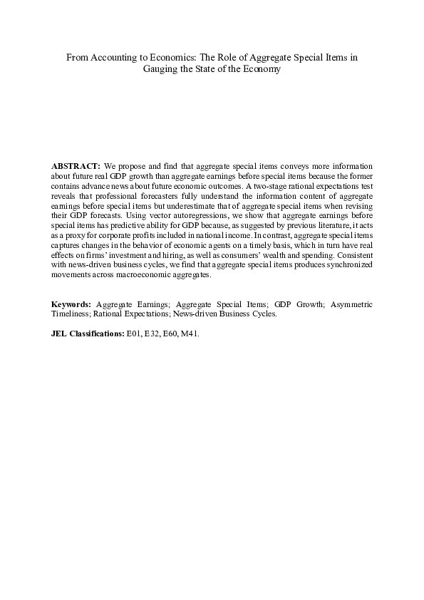 (PDF) From Accounting to Economics: The Role of Aggregate Special Items ...