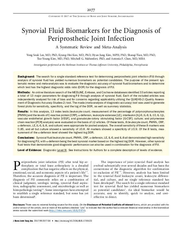 (PDF) Synovial Fluid Biomarkers for the Diagnosis of Periprosthetic ...
