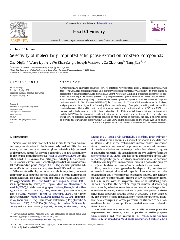 (PDF) Selectivity of molecularly imprinted solid phase extraction for ...
