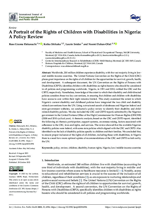 (PDF) A Portrait of the Rights of Children With Disabilities in Nigeria ...