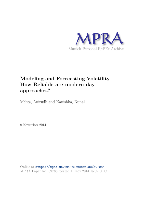 (PDF) Modeling and Forecasting Volatility – How Reliable are modern day ...