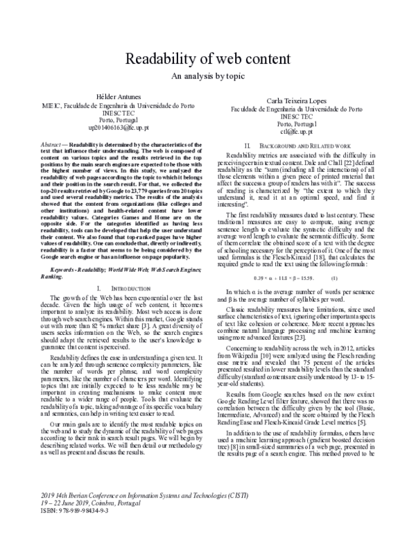 (PDF) Readability of web content