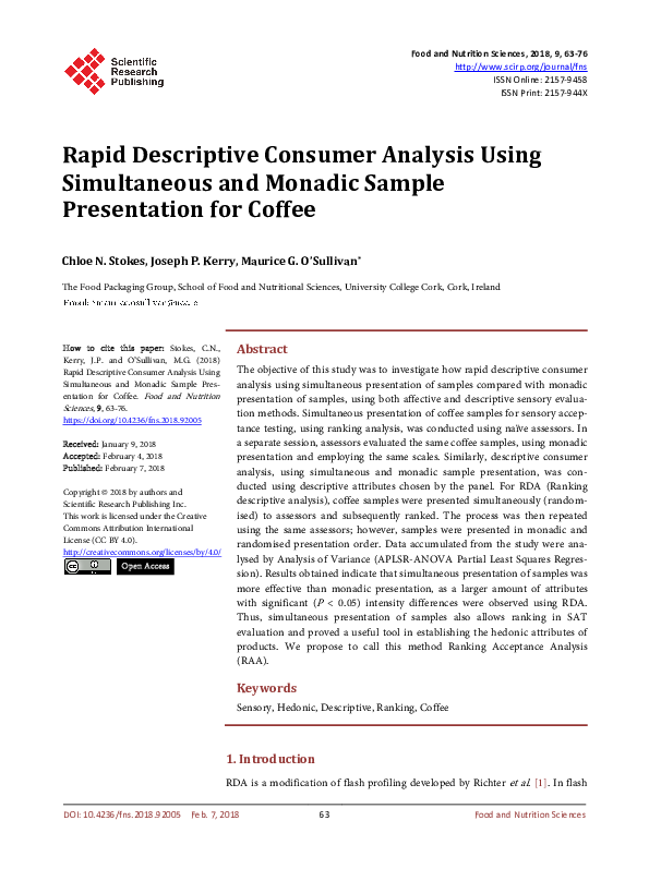 (PDF) Rapid Descriptive Consumer Analysis Using Simultaneous and ...