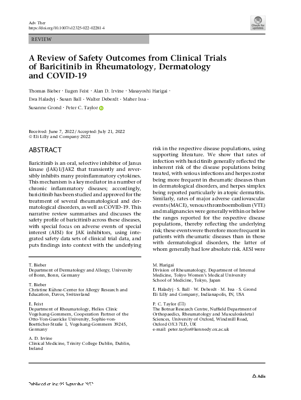 (PDF) A Review of Safety Outcomes from Clinical Trials of Baricitinib ...