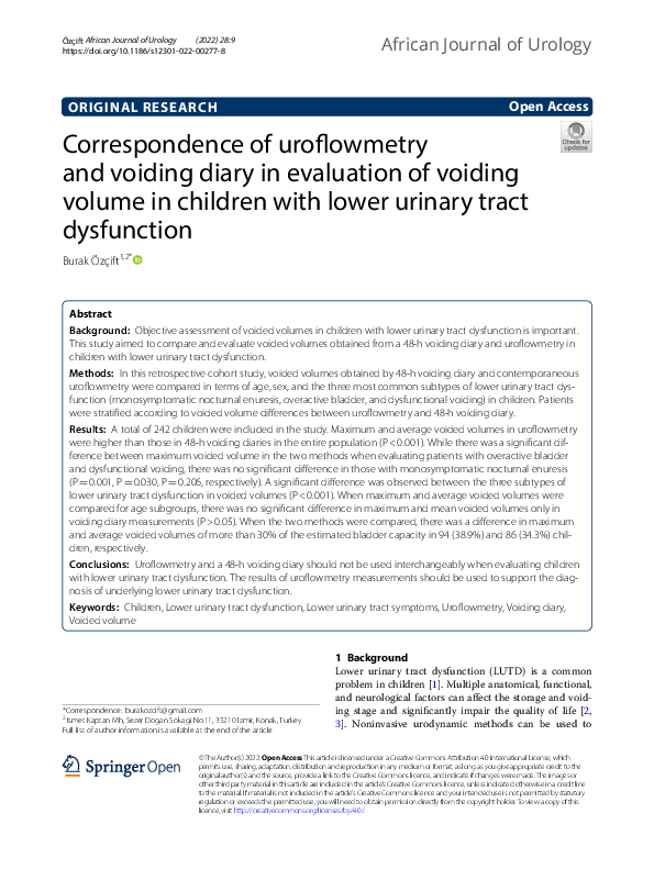 (PDF) Correspondence of uroflowmetry and voiding diary in evaluation of ...