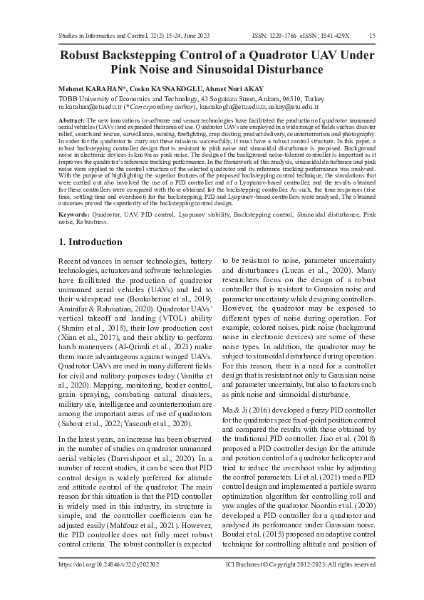 (PDF) Robust Backstepping Control of a Quadrotor UAV Under Pink Noise ...