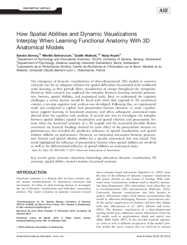 (PDF) How spatial abilities and dynamic visualizations interplay when ...