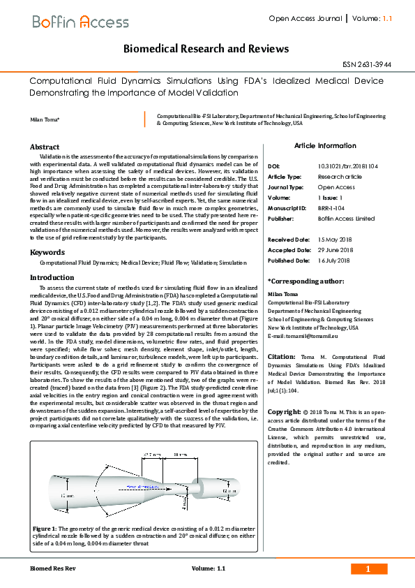 (PDF) Computational Fluid Dynamics Simulations Using FDA's Idealized ...