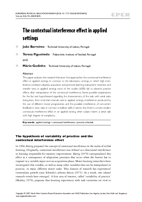 (PDF) The contextual interference effect in applied settings