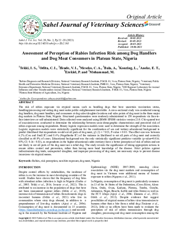(PDF) Assessment of Perception of Rabies Infection Risk among Dog ...