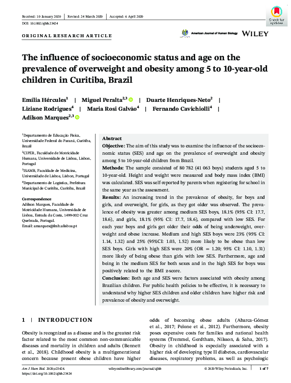 (PDF) The influence of socioeconomic status and age on the prevalence ...