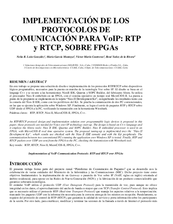 (PDF) Implementación de los protocolos de comunicación para VoIP: RTP ...