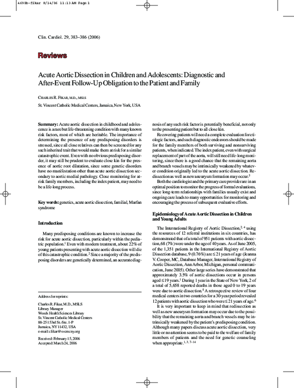 (PDF) Acute aortic dissection in children and adolescents: Diagnostic ...