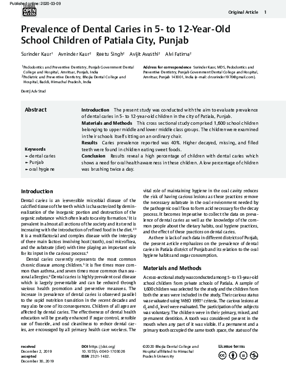 (PDF) Prevalence of Dental Caries in 5- to 12-Year-Old School Children ...