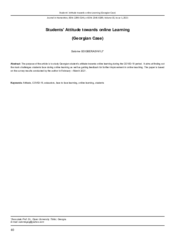 (PDF) Students’ Attitude towards online Learning (Georgian Case)