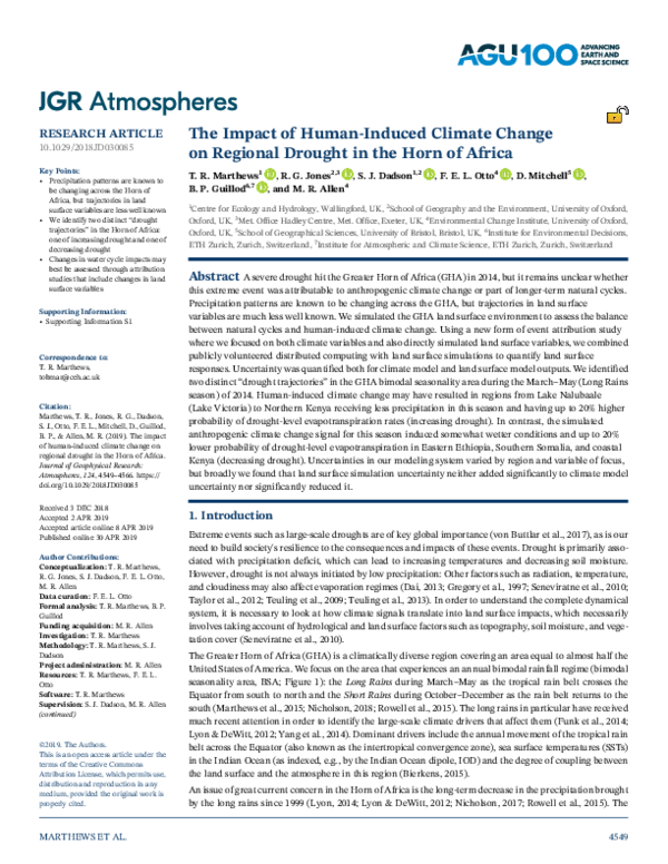 (PDF) The Impact of Human‐Induced Climate Change on Regional Drought in ...