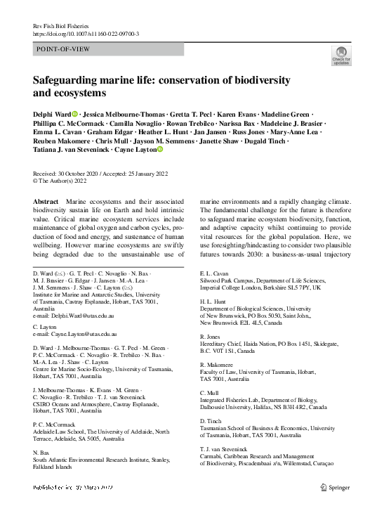 (PDF) Safeguarding marine life: conservation of biodiversity and ecosystems