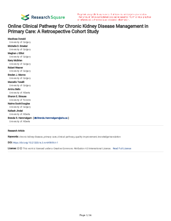 (PDF) Online Clinical Pathway for Chronic Kidney Disease Management in ...