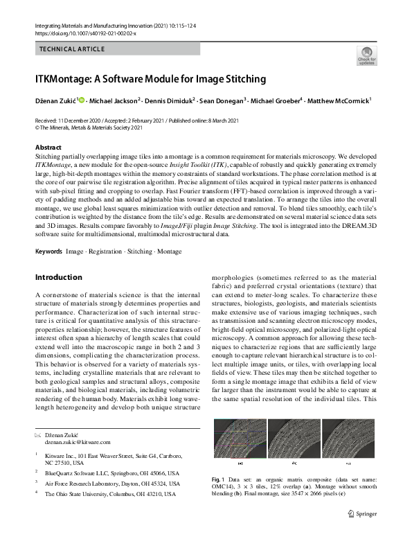 (PDF) ITKMontage: A Software Module for Image Stitching
