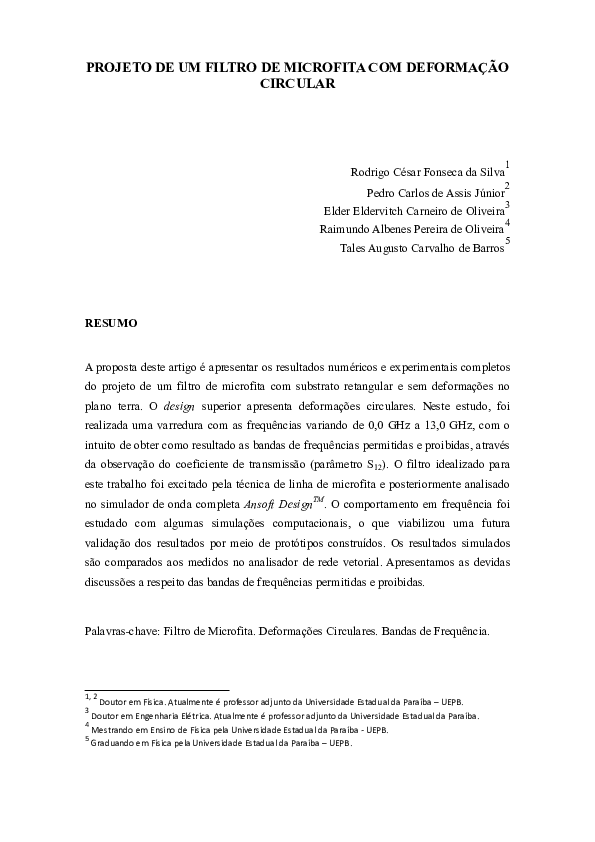 (PDF) Projeto De Um Filtro De Microfita Com Deformação Circular