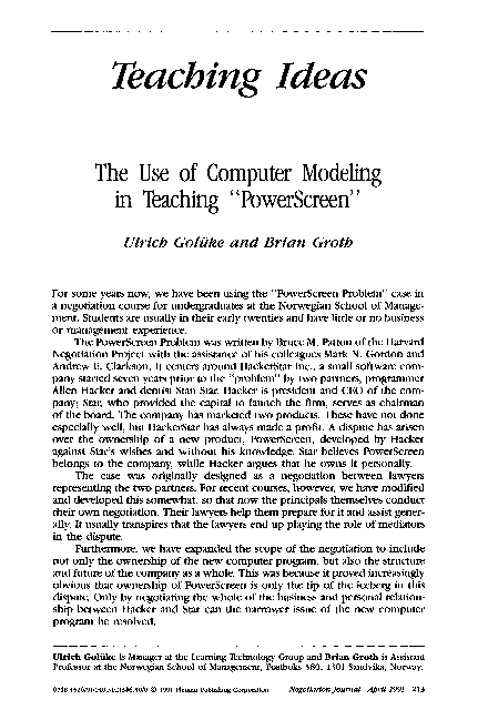 (PDF) The Use of Computer Modeling in Teaching “PowerScreen”