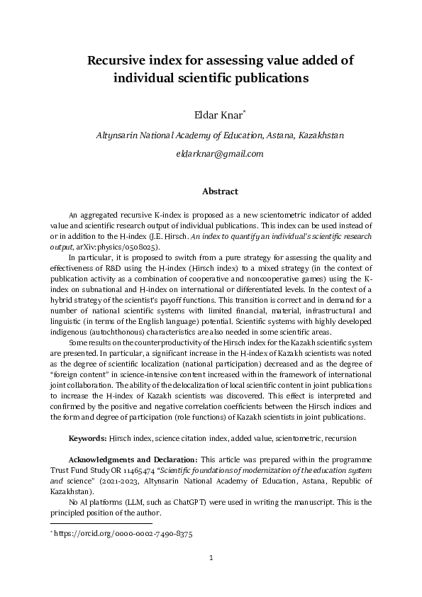 (PDF) Recursive index for assessing value added of individual ...