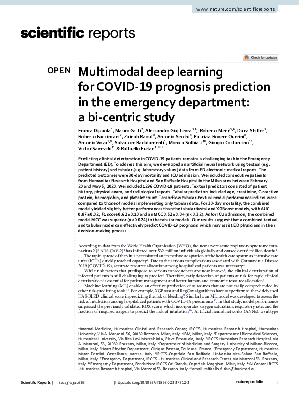 (PDF) Multimodal deep learning for COVID-19 prognosis prediction in the ...