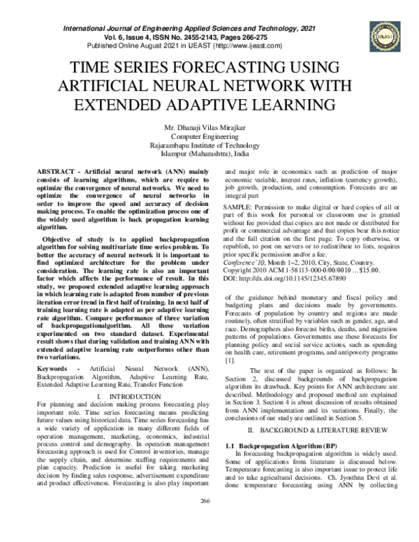 (PDF) Time Series Forecasting Using Artificial Neural Network with ...