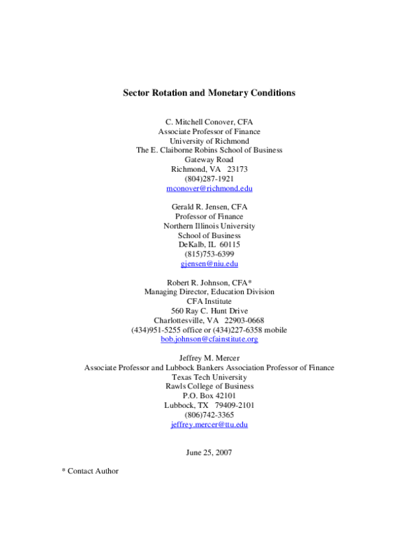 (PDF) Sector Rotation and Monetary Conditions